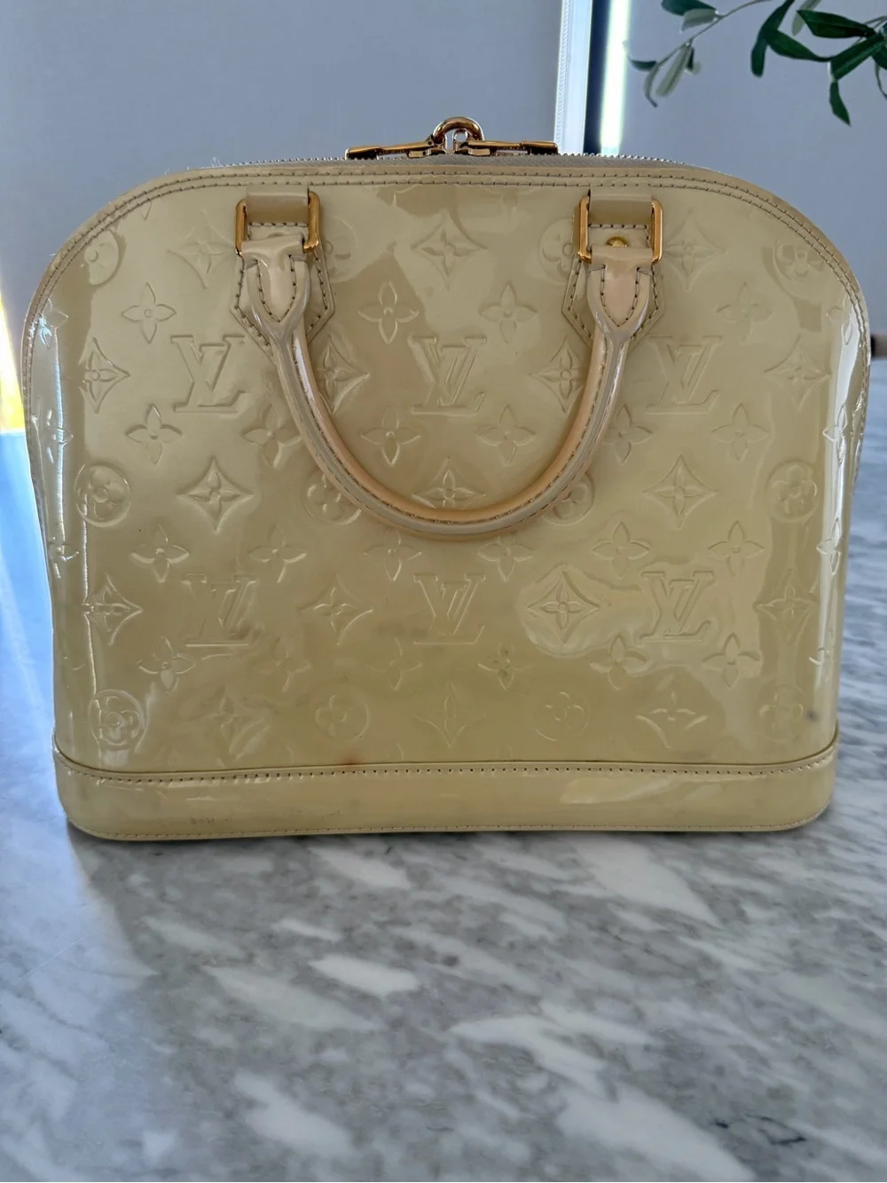 Louis Vuitton Alma Monogram Vernis Ivory Cream Patent Leather